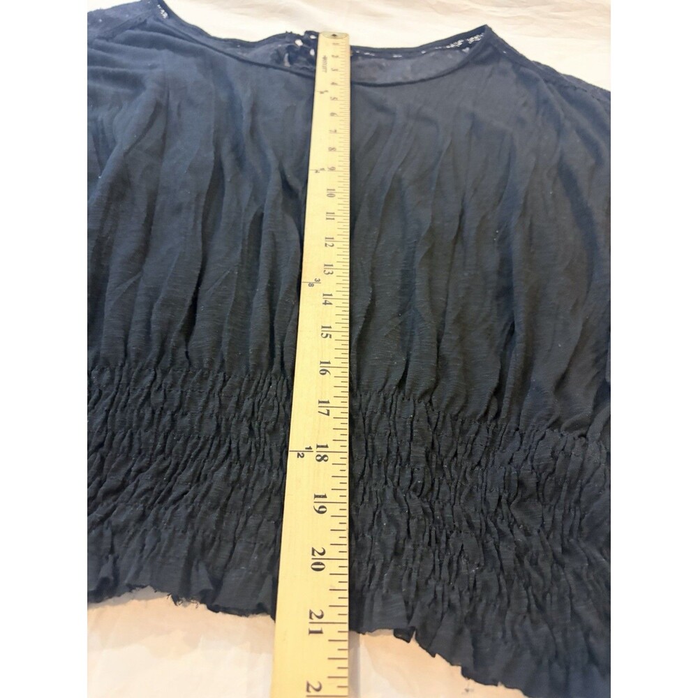 Free People Sheer Black Mixed Lace Dolman Sleeve Blouson Top - Smocked Waist - Picture 12 of 13